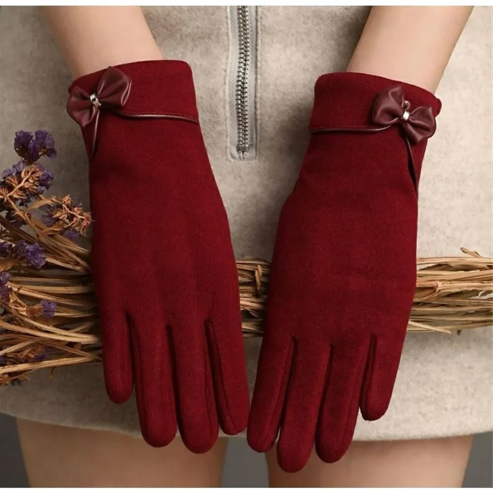 Burgundy Bow Gloves